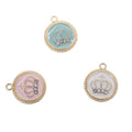 DIY Craft Gold Plated Round Shape Keepake Pin Charms Newborn Kids' Crystal Rhinestone Muslim Islamic Crown Classic Style