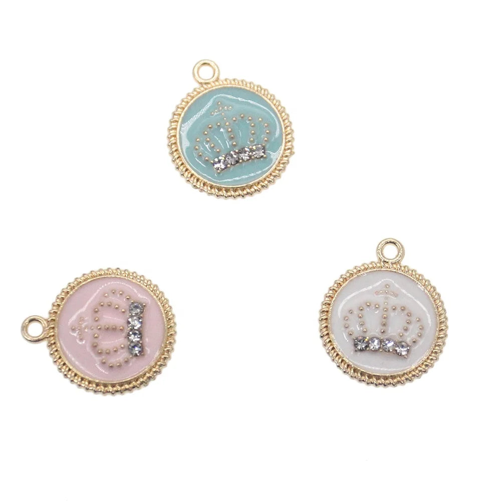 DIY Craft Gold Plated Round Shape Keepake Pin Charms Newborn Kids' Crystal Rhinestone Muslim Islamic Crown Classic Style