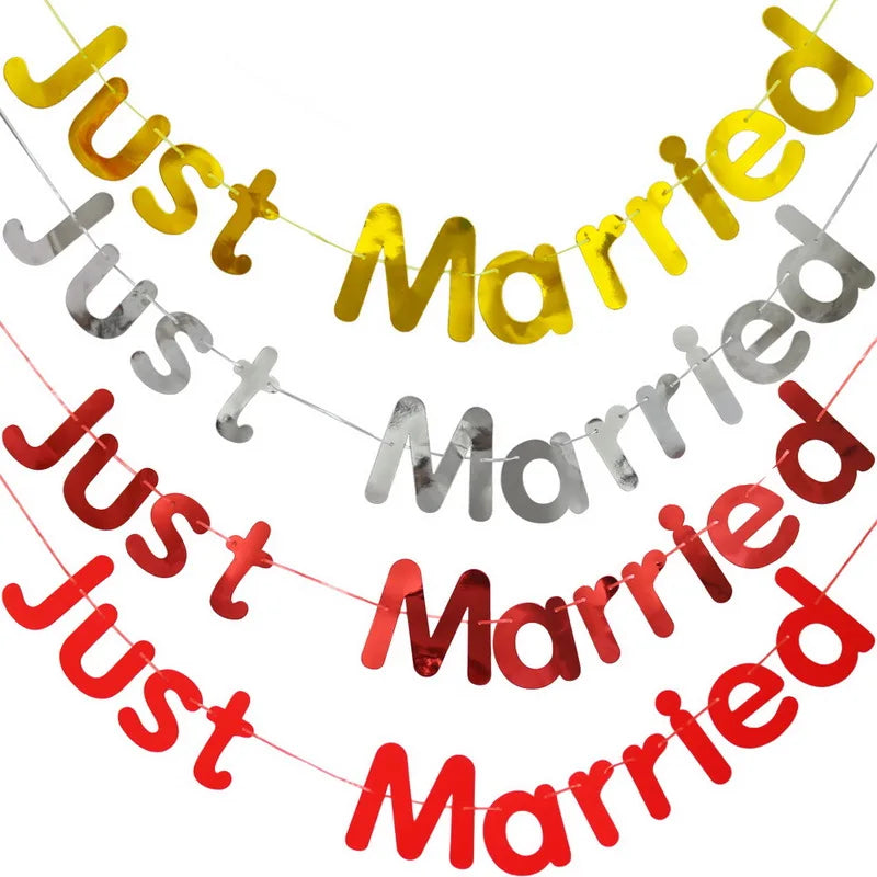 Just Married Paper Hanging Wedding Banner Flags Garlands Decoration