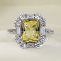 Huitan Anniversary Gift Spirit Rings Lady Girls Radiant Yellow Zircon Rings Sumptuous Silver Lady Luxury Rings Women