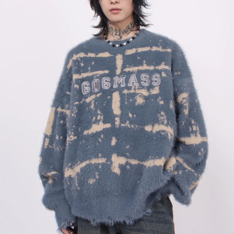 Custom Winter Casual Mohair Sweater Crew Neck Long Sleeve Mink Faux Fur Fluffy Pullover Men's Mohair Knit Sweater