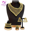MEIZI  24K Gold Jewelry Set Bride Gold-Plated Four-Piece Necklace Earrings Bracelet and Ring Set Dubai Bridal Jewelry Sets