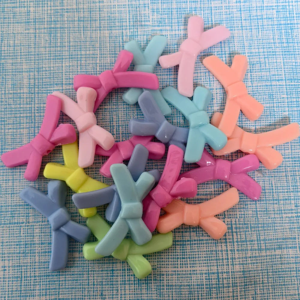 Hot Selling 100Pcs/Lot 21*34MM Pastel Color Bow Tie Bowknot Acrylic Loose Spacer Bead Embellishments for Jewelry Making Supplier