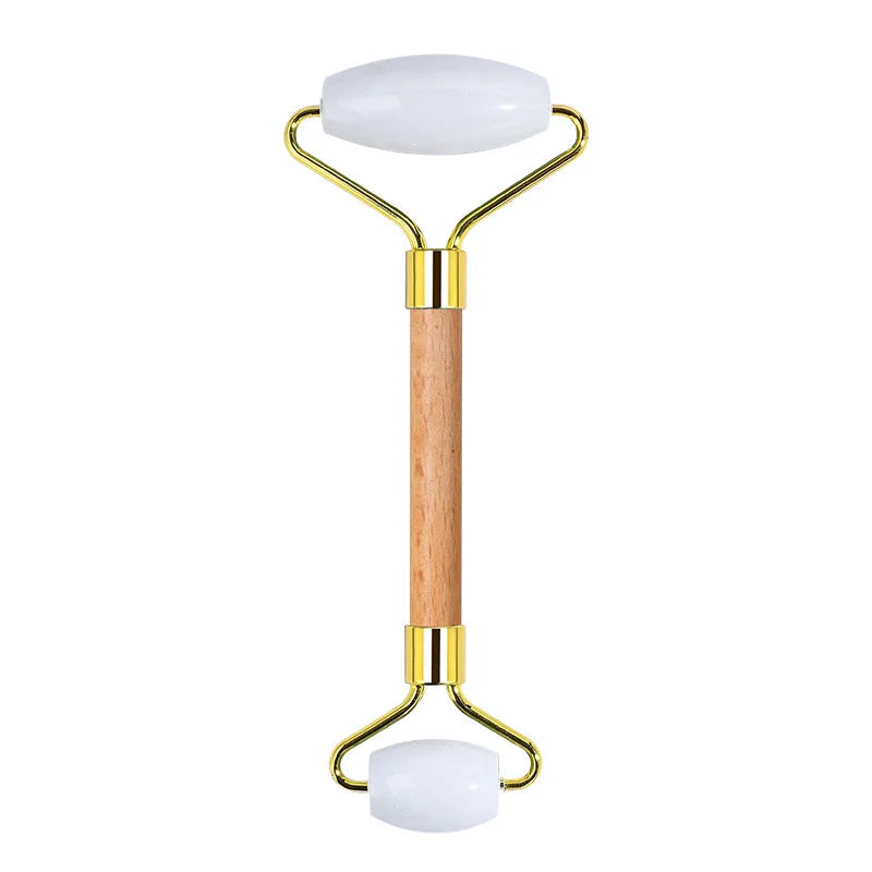 DIY Wholesale Natural White Jade Roller Factory Custom Sale Wooden Handle Jade Set Roller Gua Sha Face Roller