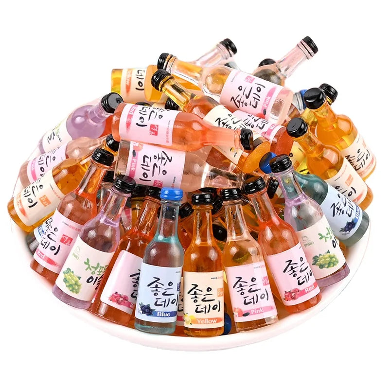 3D Korean Drink Bottle Miniature Artificial Wine Water Figurines Kids Doll House Toys DIY Jewelry Charms Beads