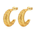Vintage 18K Gold Plated Stainless Steel Earrings Irregular Love Embossed C-shaped Hoop Earrings Middle Age Earrings for Women