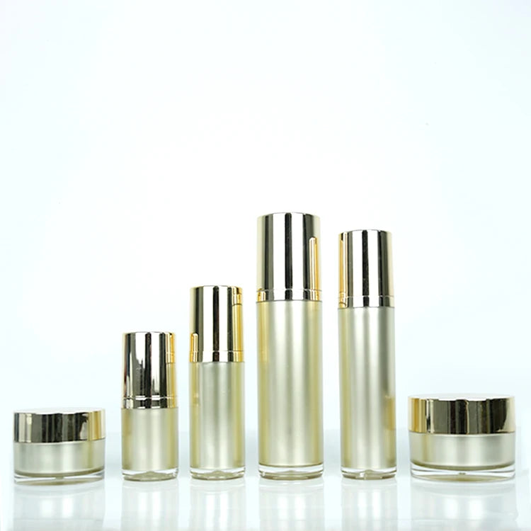BORUI Luxury Gold 15ml 30ml 50ml 100ml Airless Pump Cosmetic Acrylic Jar for Skin Care Serum Wig Use Set with Airless Bottle