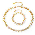 New Arrival 18K Gold Plated Stainless Steel Full Diamond Love Heart Zircon Dainty Chain Necklace Bracelet Set for Gift