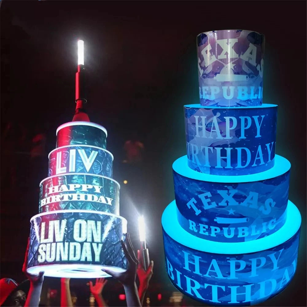 Factory Priced 4-Layer Happy Birthday LED Cake Display Nightclub Party Table Presenter Premium Promotional Party Supplies