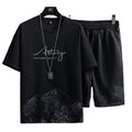 Chinese Style Landscape Painting T-shirt Men's Sports Casual Short Set Summer Ice Silk Thin Trend Short Sleeve Men's Shorts Set