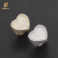 Nuoya Hip Hop Jewelry Iced Out Diamond Heart Ring Bling Baguette CZ Stone Lager Size Heart Ring Wome