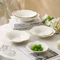 Drop Shipping Eco-Friendly Large Retro Lace Embossed Bone China Pasta Bowl Home Oval White Ceramic Tableware