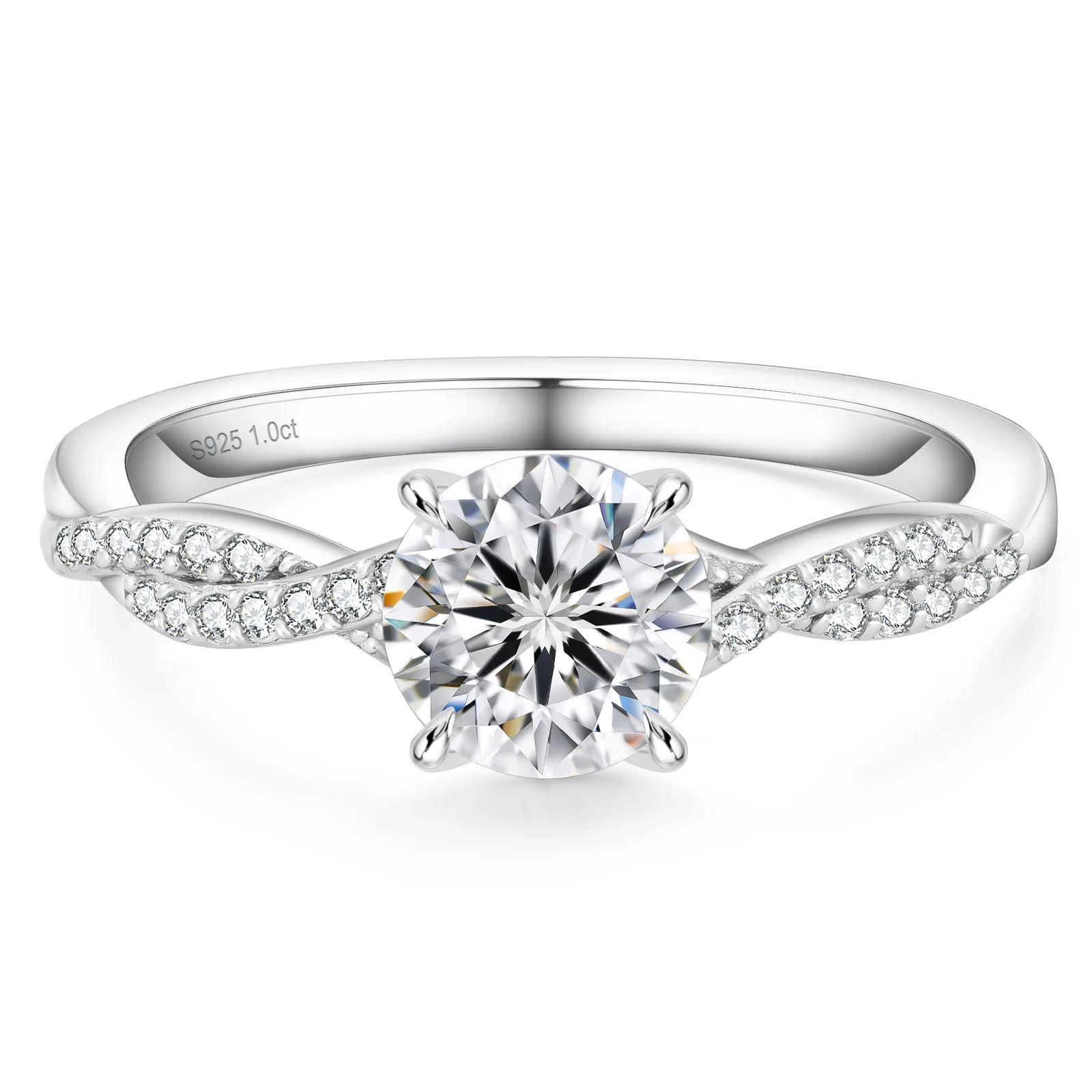Wedding Luxury Moissanite 925 Sterling Silver 4 Prong Flower Shape Petite Twisted Vine 1.0 CT GRA Engagement Women Promise Ring