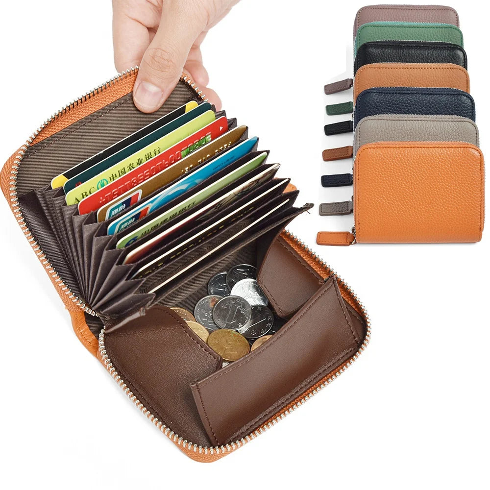 Functional Women Card Holder Wallets RFID Blocking Small Genuine Leather Card Holder Accordion Credit Card Holder for Women