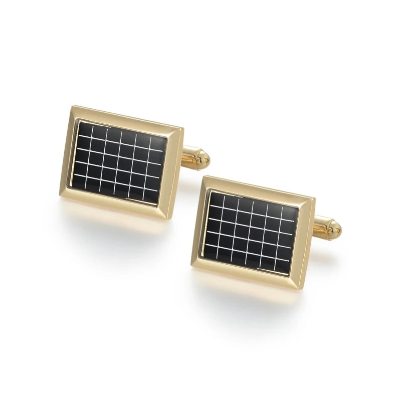 Daili Hot Sale Gold Plated Brass Black Rectangle Cuff Links for Men Shirt Suit High Quality Wedding Party Gift