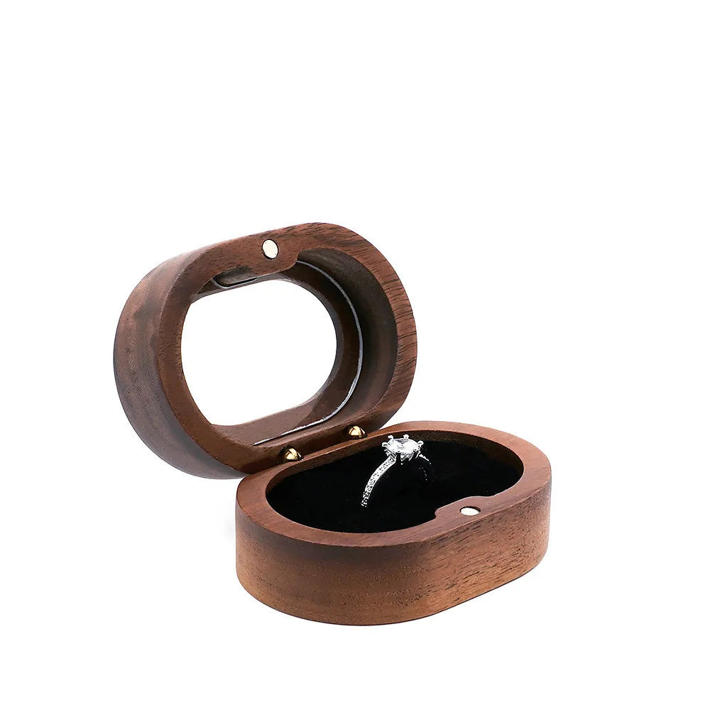 Luxury Jewellery Packaging Wood Velvet Transparent Ring Box Magnetic Wooden Oval Box Ringbox Oval Ring Box with clear Lid