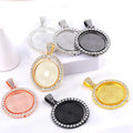Swift Rotary Rhinestone Silver Pendant Base Settings 25mm 30mm Designer Clear White Crystal Charm for Natual Stones