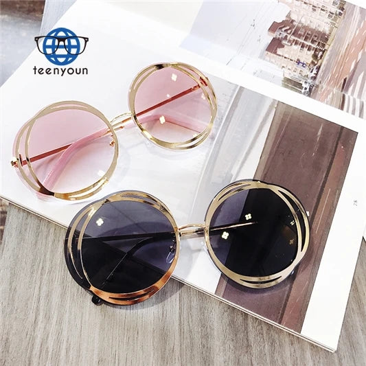 Teenyoun Big Frame Circular Double Ring for Women Style Designer Gradual Change 2023 Sun Glasses Sunglasses
