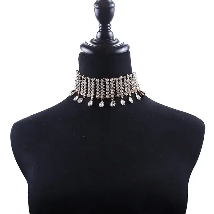 Hot Sale Clavicle Choker Necklace Banquet Party Wedding Jewelry Multilayer Water Drop Rhinestone Gem Pendant Necklace