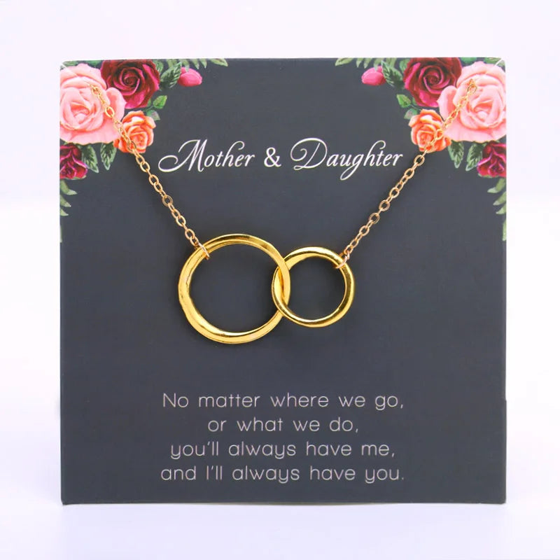 Two Interlocking Connecting Infinity Double Circles Mother's Day Mother Daughter Grandmother Mom Granddaughter Jewelry Necklace