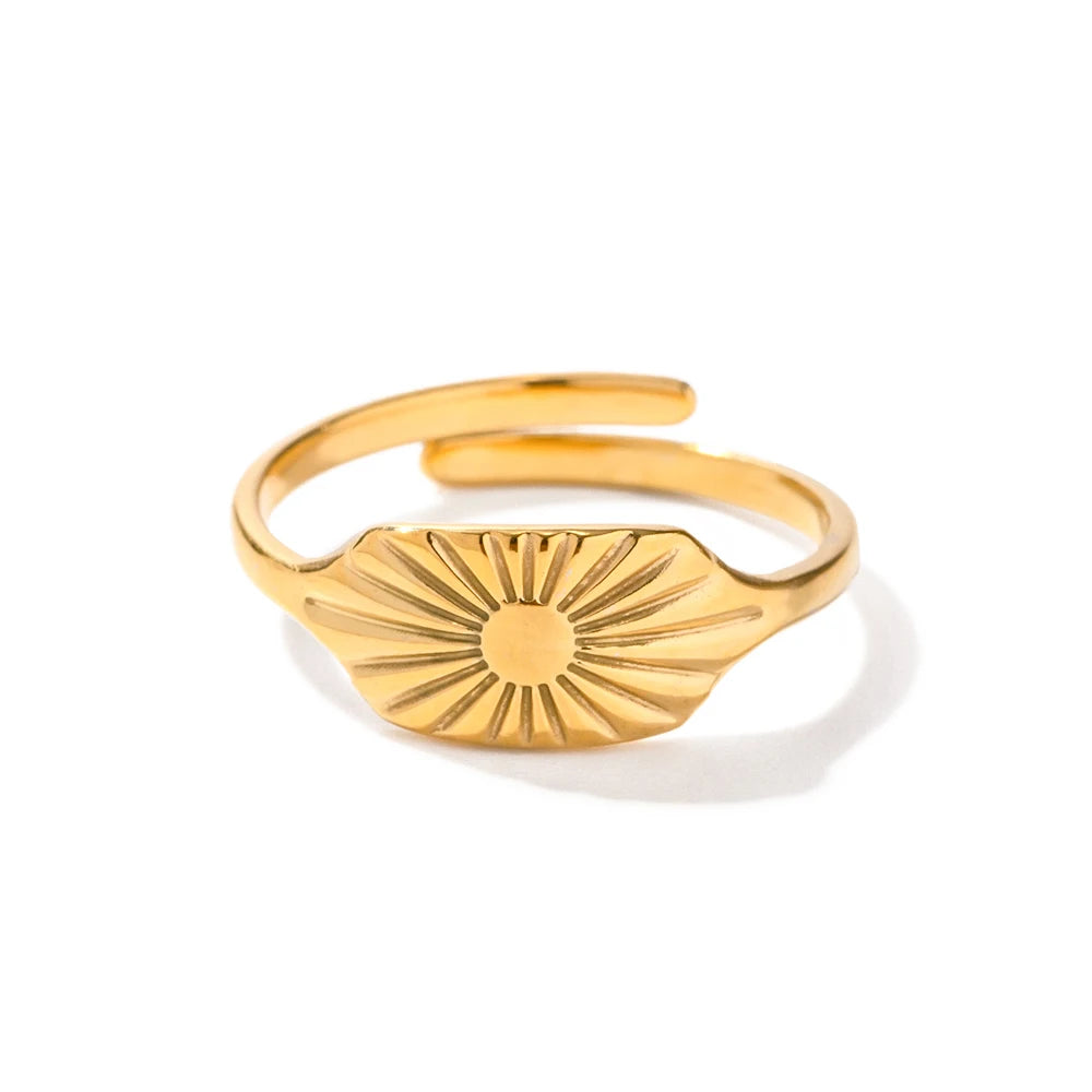 N&S Modern 18K Gold Plated Stainless Steel Split Flower Square Plate Ring Trendy Fashion Jewelry for Engagement or Gift