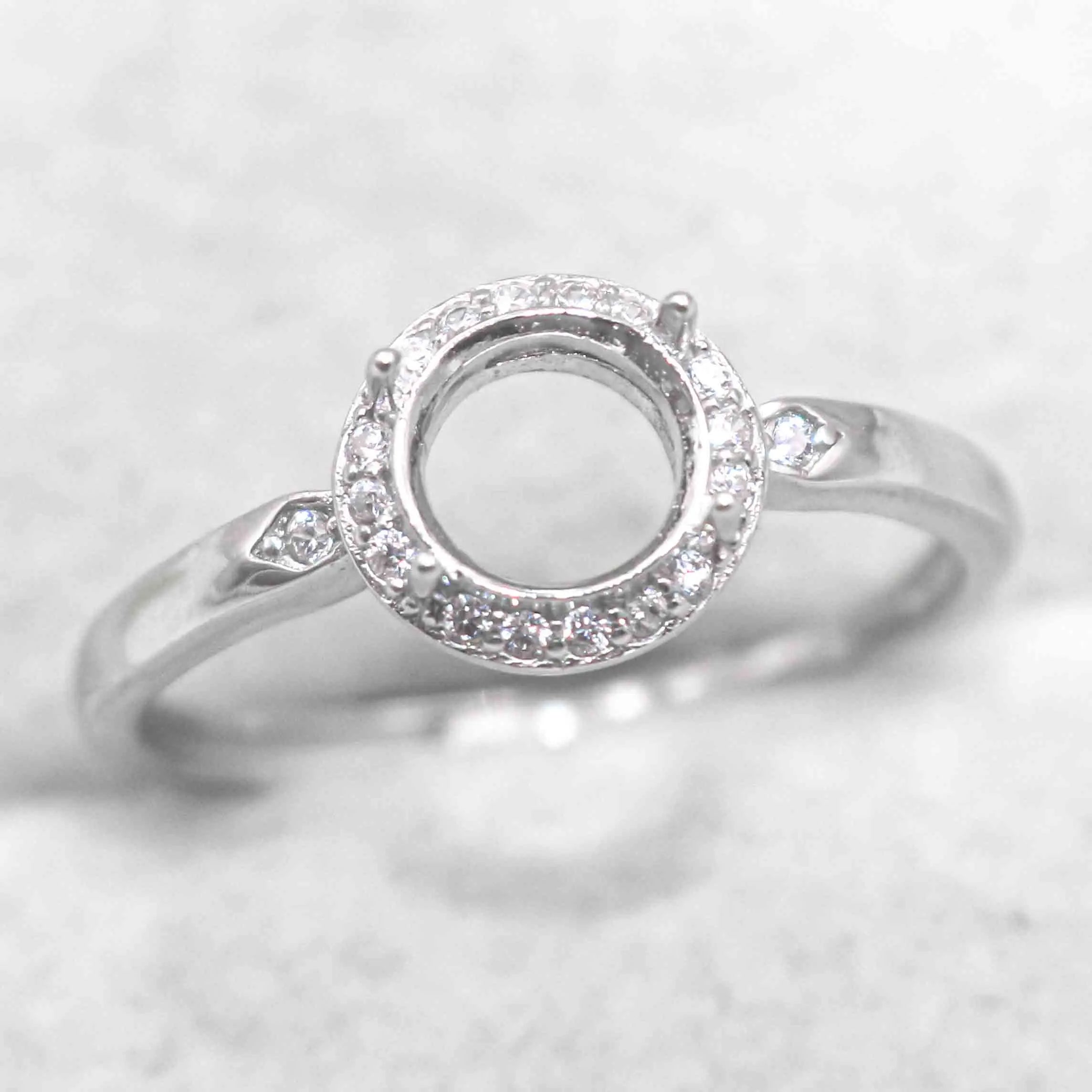 Semi Mount 5mm-15mm Sterling Silver Ring Frame Empty Blank Support Claws Setting S925 Base Without Center Stone for Inlay DIY