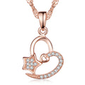 Rose Gold Plated Hollowed Out Heart Star Inlaid ZC Stone S925 Sterling Silver Pendant Necklace for Women