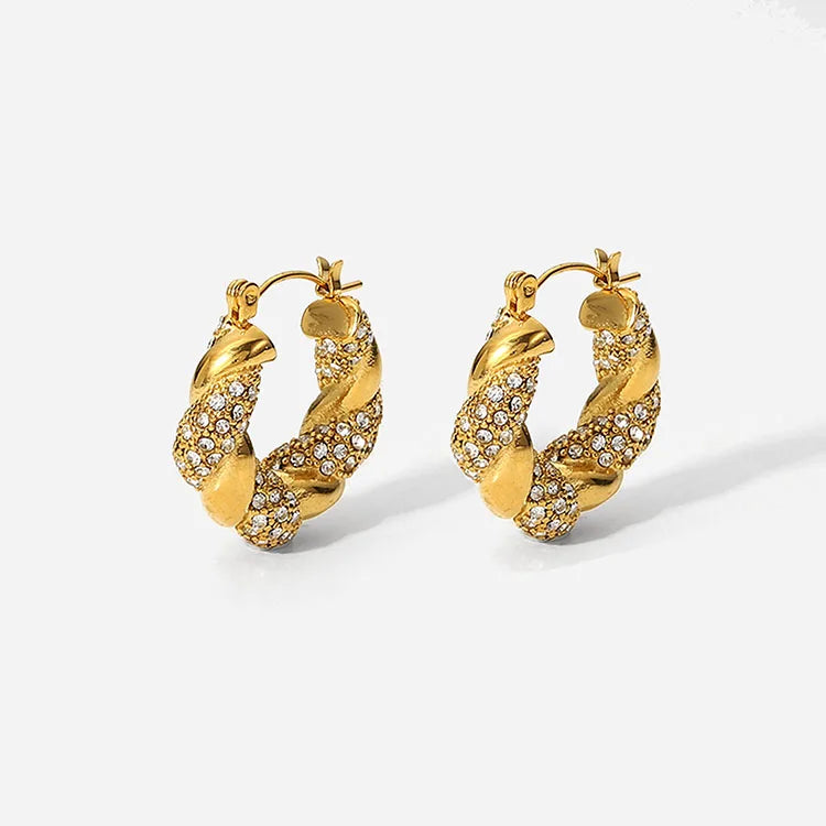 G1894 18k Gold Plated Stainless Steel Jewelry Earings Women Shining Twisted Zircon Hoop Earring