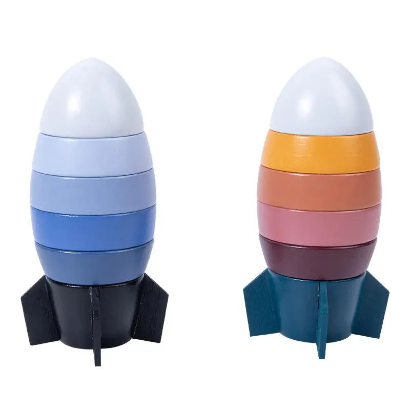 Wooden Montessori Teaching Aids Space Rocket Wood Column Stacking Blocks Toy Color Shape Cognitive Kids Educational Toys