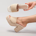 Women's Twine Wedge-heeled Platform Sandals Braided Straw Rope Word Strap Summer Waterproof Platform Heels