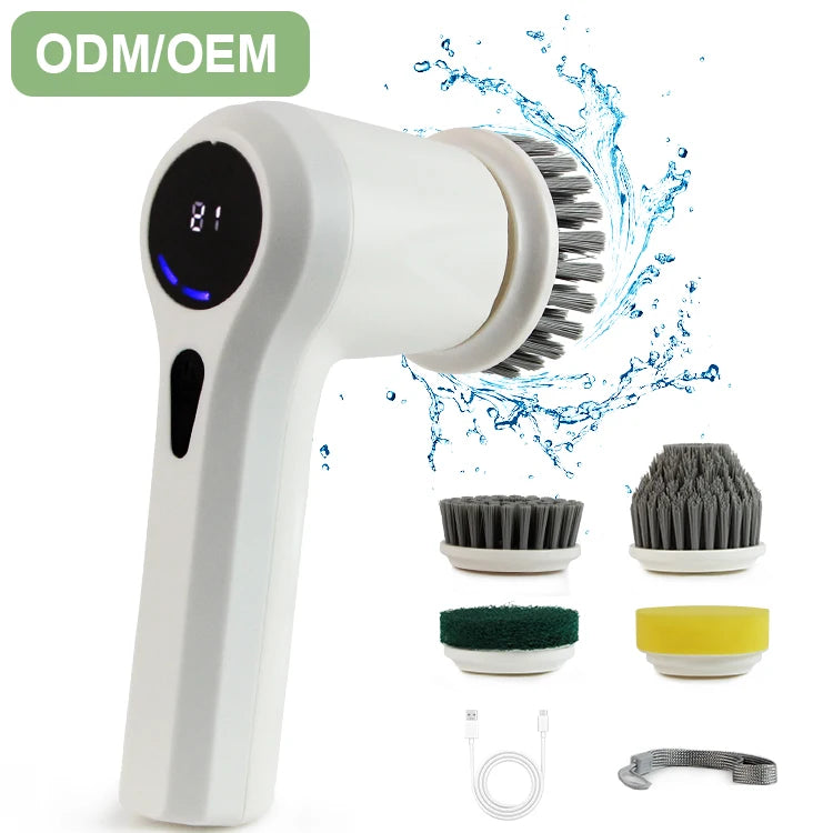 4-in-1 Cordless Electric Cleaning Brush Set Plastic Scrubber for Dishwashing Bathroom & Kitchen Rechargeable & Waterproof