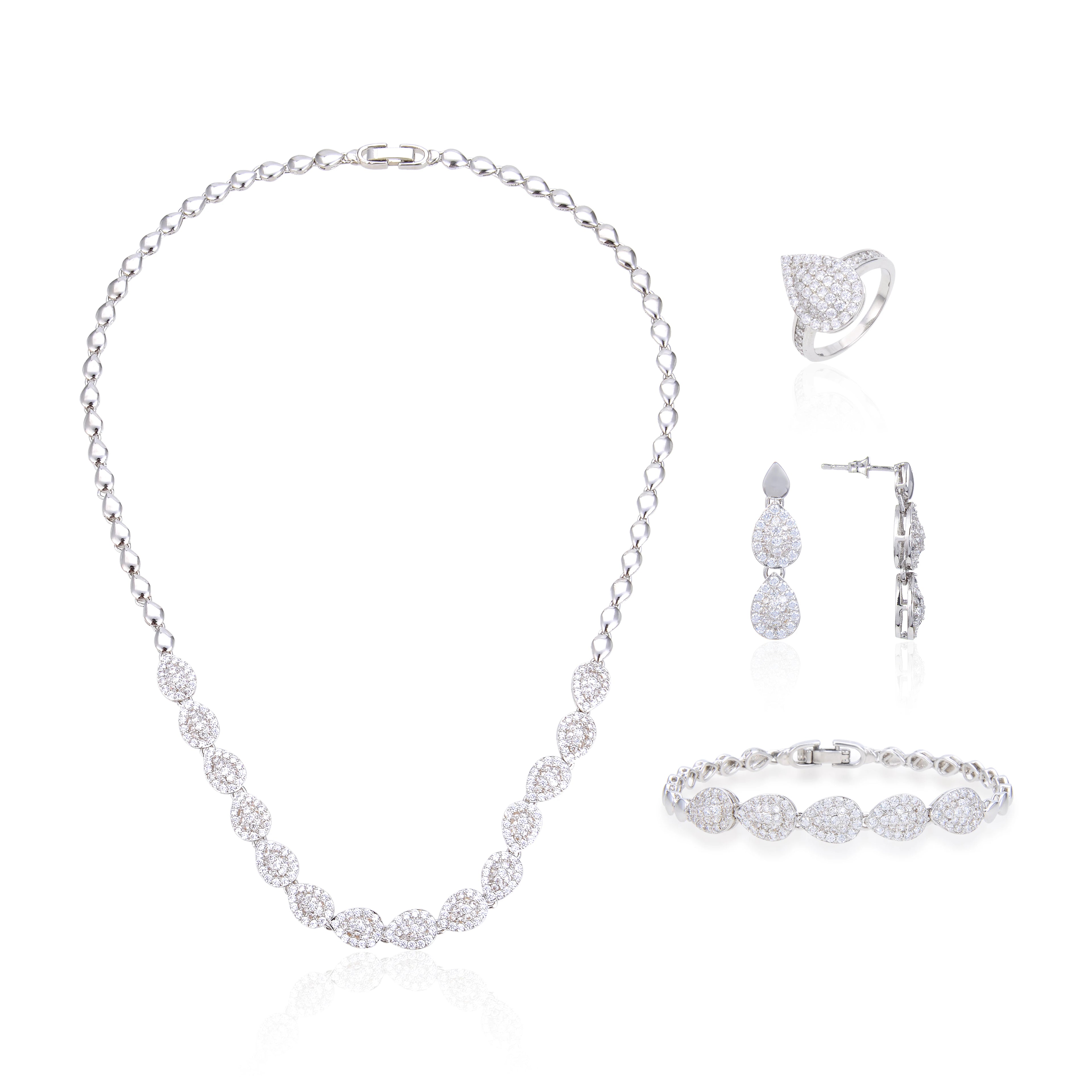 Abiding Jewelry Wedding Water Drop Zircon Wholesale Women Jewelry Set 925 Sterling Silver Gift Party Engagement Bride Jewelry