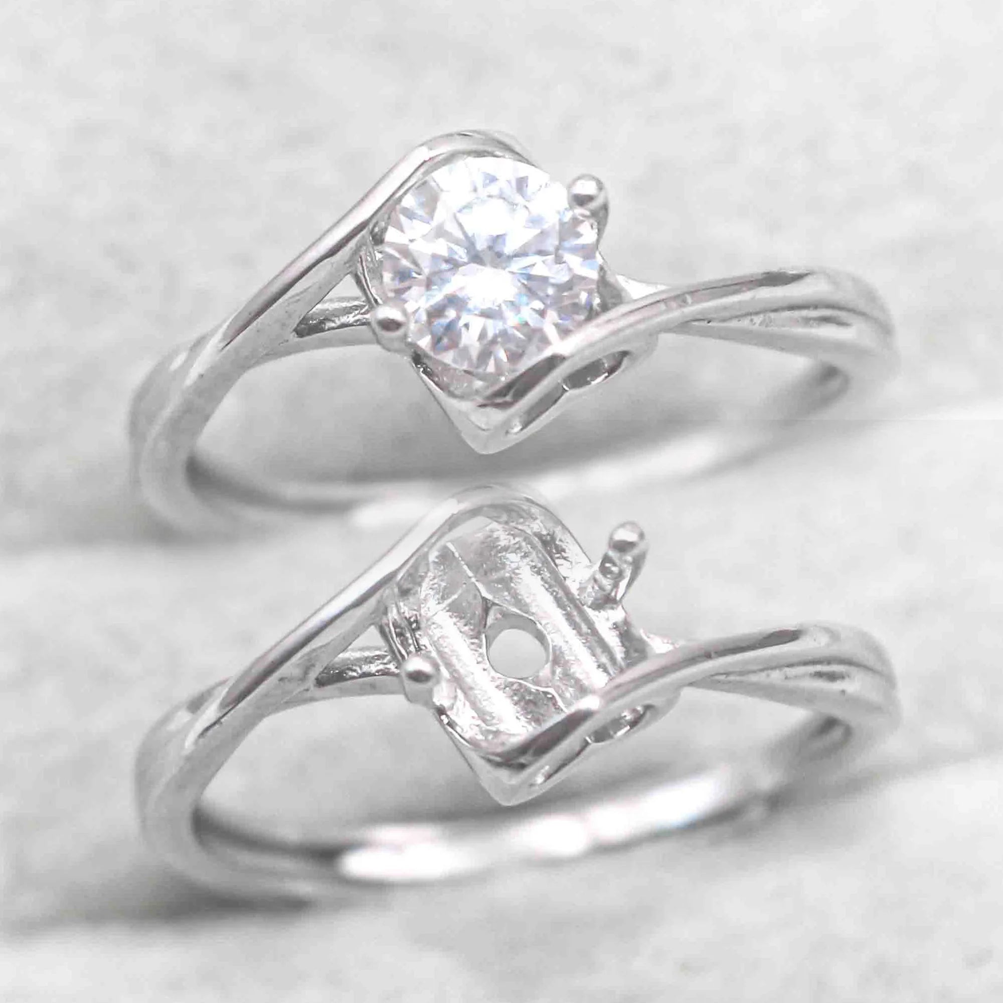 Sterling Silver 5mm/0.5 Carat Semi Mount Ring Frame Blank Moissanite Diamond Setting Base Without Center Stone Inlay for DIY