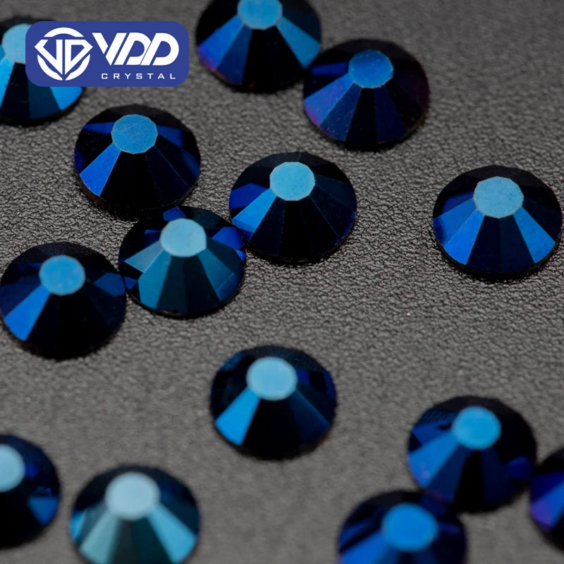 VDD 068 Metallic Blue High Quality Hot-Fix Glass Rhinestone Crystal Flatback Strass Stones DIY Garment Decoration Wedding Dress