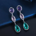 Elegant Micro Pave Cubic Zirconia 3 Color Water Drop Green Dangling Long Earring for Women Engagement Party Jewelry