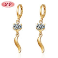 Fashion Jewelry Earrings Wholesale Hypoallergenic Fox Head Crystal Black Cz 18K Gold-Plated Women Earring Drop Jewelry for Party