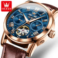 OLEVS 6668 High End New Leather Watch Tourbillon Automatic Movement Mechanical Watches for Men