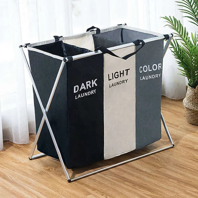 1PC Retail Foldable Dirty Laundry Basket Organizer X-shape Printed Collapsible 3 Grid Home Laundry Hamper Sorter Laundry Hamper