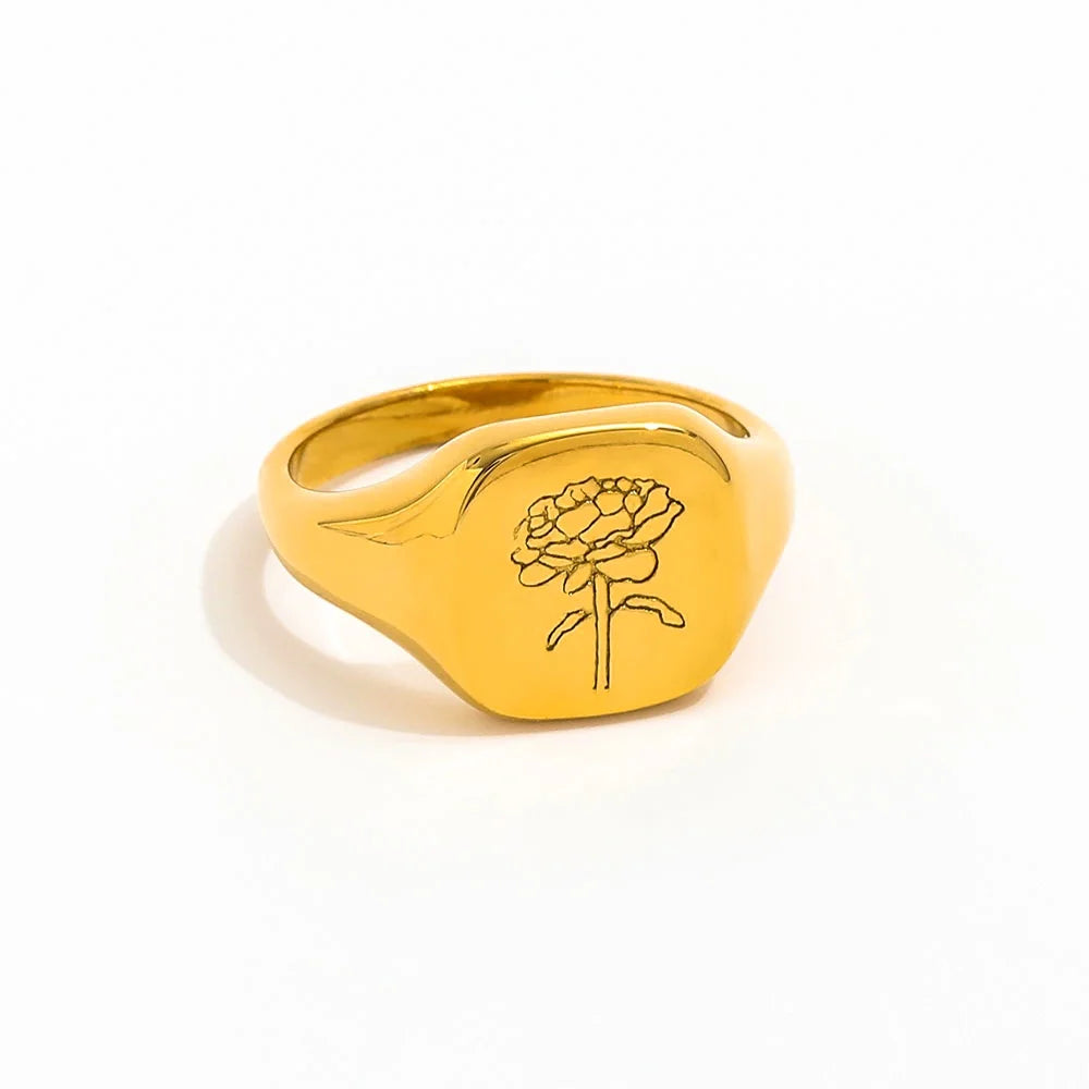 Joolim Jewelry Wholesale 18K Gold Plated Flower Linellae Stainless Steel Rings for Women Rings