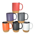 Hot Selling 400ml Slideproof Coffee Cups with Lid Cork Coaster Bottom Dishwasher Safe Ceramic Travel Mugs