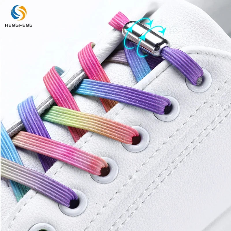 New Flat Elastic Laces for Sports Colorful Press Shoe Buckle Shoelace Without Ties 8mm No Tie Shoe Laces Shoes Buckle