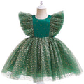 Hot Summer Sale Elegant Baby Girls Tutu Dress Glitter Flying Sleeves Bow Embellish Christmas Tulle Skirt Bubble Star Children