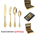 Wholesale Luxury Golden Cutlery Flatware Set 12/16/24PCS Silverware Set Stainless Steel