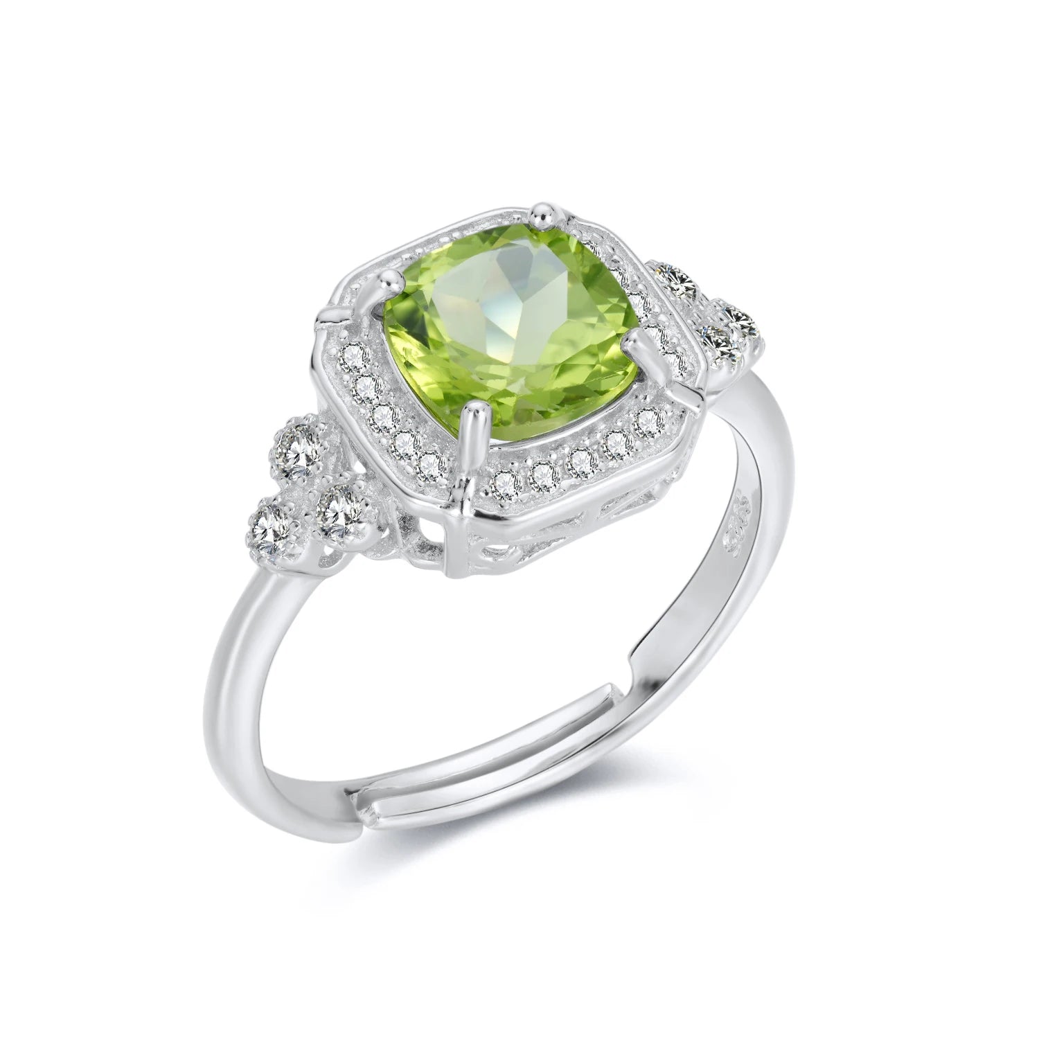 YBO Custom Trendy 925 Sterling Silver Natural Peridot Gemstone Ring for Wedding & Party Adjustable Fine Jewelry