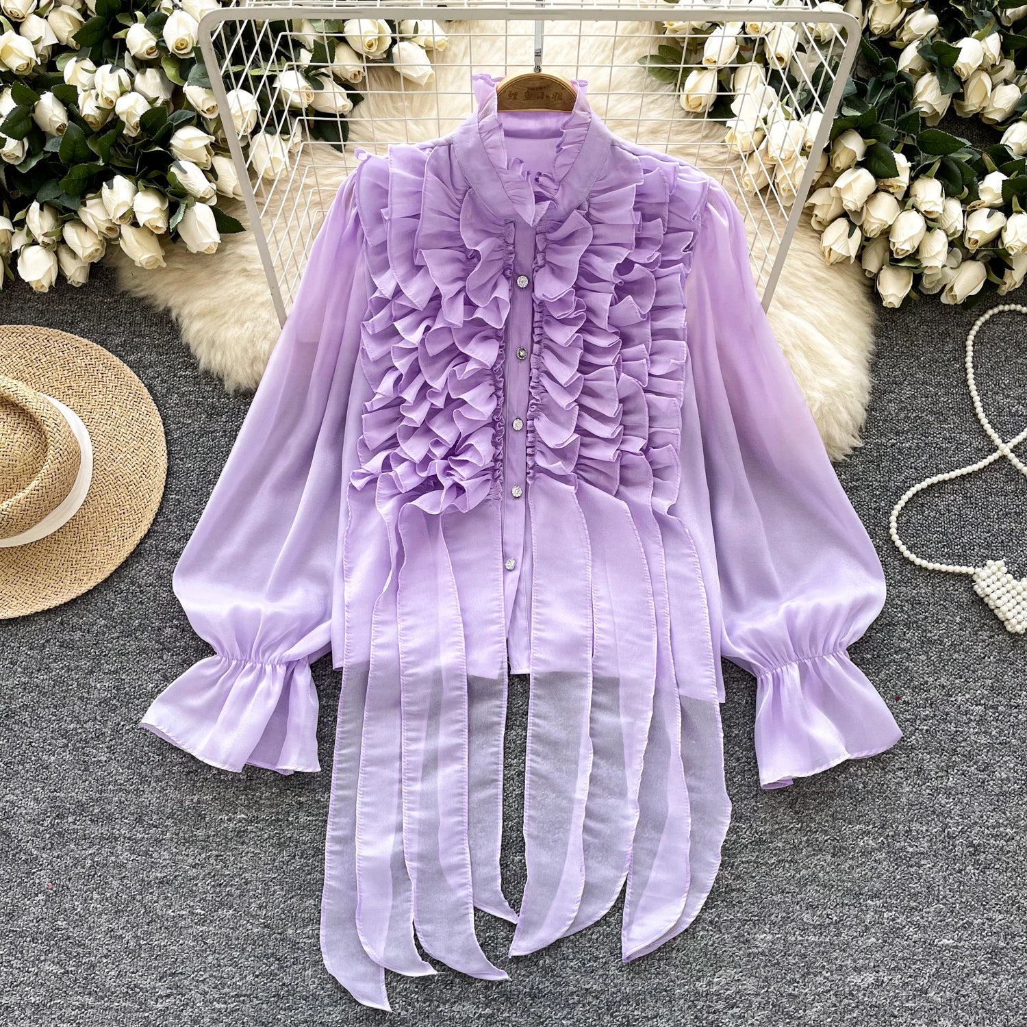 LW0885 2025 New Light Luxury Lace With Long Sleeve Shirt Long Sleeve Women'S Spring Clothing New Gentle Wind Fashion Top