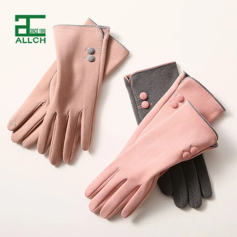 ALLCH  Women Fashion Suede Winter Touchscreen Warm Gloves
