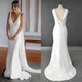12148#  Real Photos Simple Spaghetti Straps Backless Sweep Train Soft Satin Mermaid Wedding Dress Bridal Gown