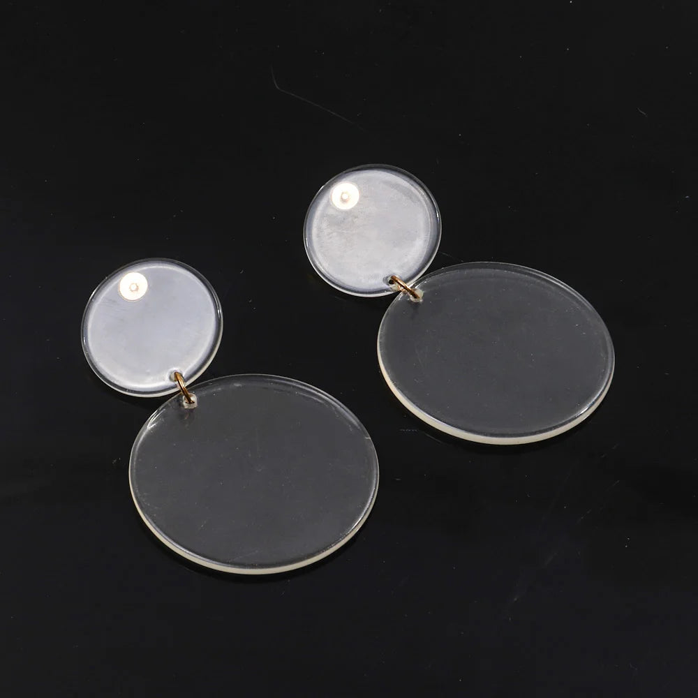 Autumnwinter Designer Textured Casual Jewelry Clear Plexiglass Round Simple Large Party Jewelry Long Acrylic Earrings for Women