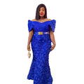 New Design Mesh 3D Embroidery African Clothing Sequin Hot Drill Dress Rhinestone Party Dresses Women