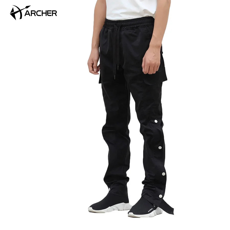 RTS Mens Cargo Pants Nylon Sweatpants Snap Button Pocket Trousers Pants Overalls Detail Relax Fit Jogger Zipper Cargo Pants